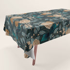 Spring Song - Dark Teal Birds and Floral Print Tablecloth Gallery Image 1
