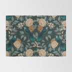 Spring Song - Dark Teal Birds and Floral Print Rug Gallery Image 2