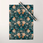 Spring Song - Dark Teal Birds and Floral Print Wrapping Paper Gallery Image 1