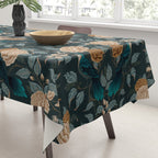Spring Song - Dark Teal Birds and Floral Print Tablecloth Gallery Image 3