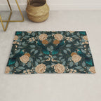 Spring Song - Dark Teal Birds and Floral Print Rug Gallery Image 1