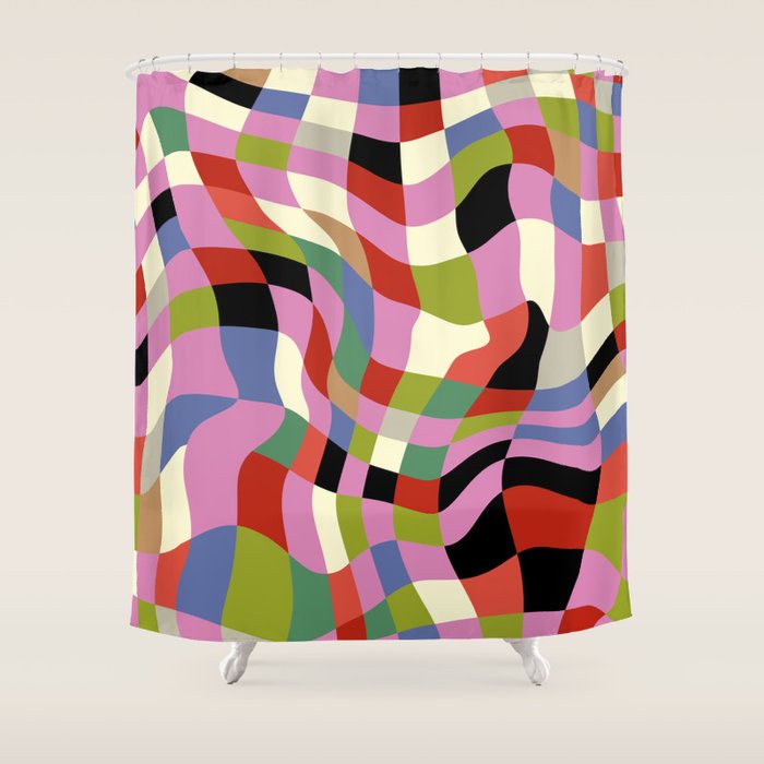 fluid retro checkers Shower Curtain Gallery Image 1