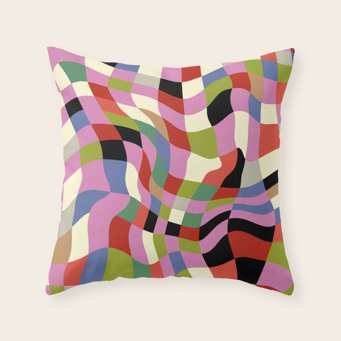 fluid retro checkers Throw Pillow Gallery Image 1