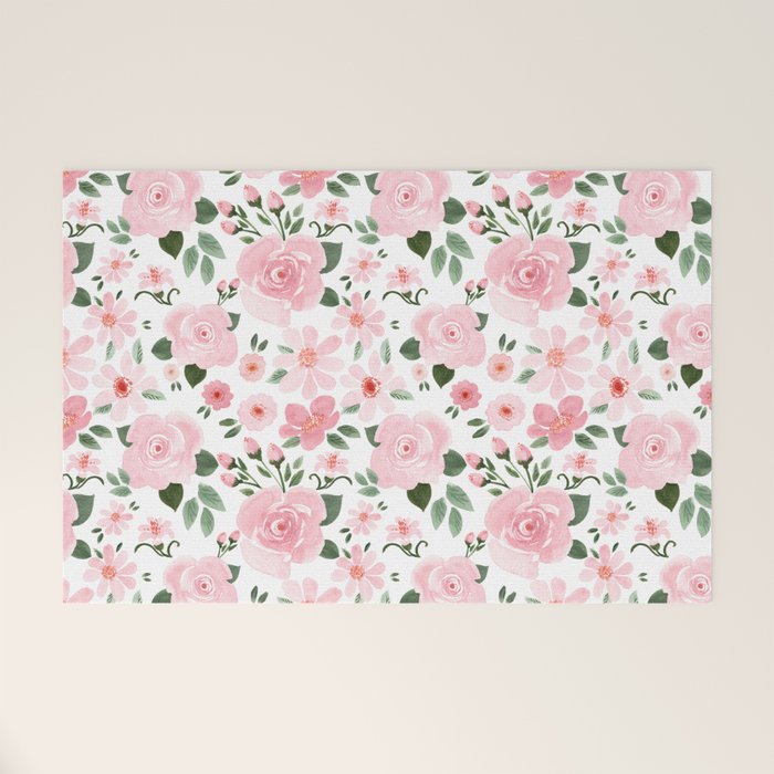 Blush Pink Floral Blooms Welcome Mat Gallery Image 1