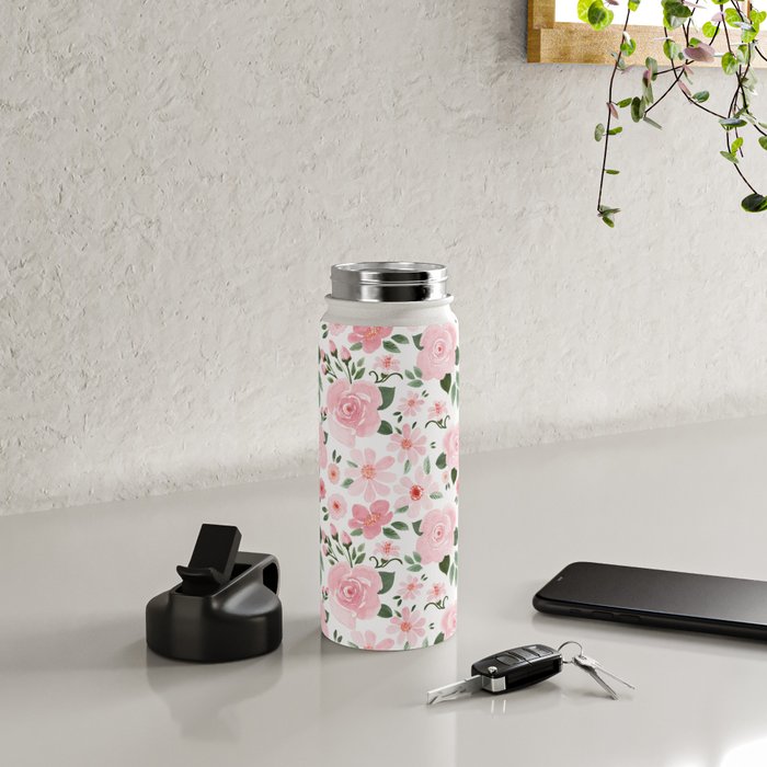 Blush Pink Floral Blooms Water Bottle Gallery Image 4