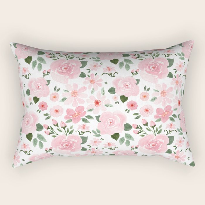 Blush Pink Floral Blooms Rectangular Pillow Gallery Image 2