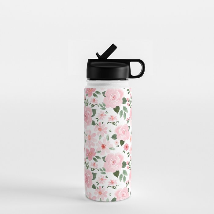 Blush Pink Floral Blooms Water Bottle Gallery Image 1