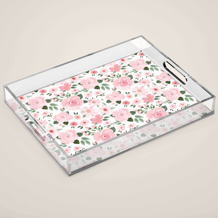 Blush Pink Floral Blooms Acrylic Tray Gallery Image 1