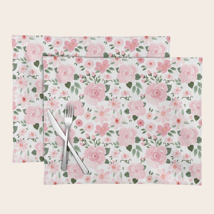 Blush Pink Floral Blooms Placemat Gallery Image 1
