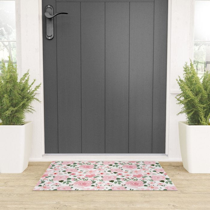 Blush Pink Floral Blooms Welcome Mat Gallery Image 3