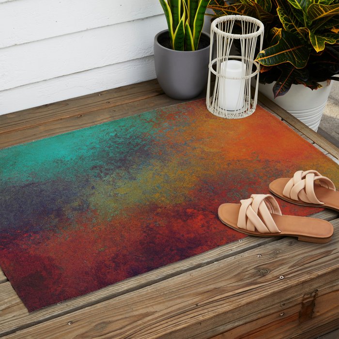Colorful Rust Aesthetic Grunge Art Outdoor Rug Gallery Image 2