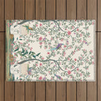 Chinoiserie Lemon Fresco Floral Garden Birds Oriental Botanical Outdoor Rug Gallery Image 1