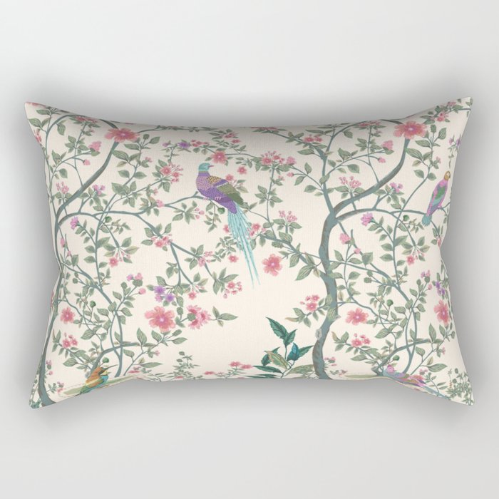 Chinoiserie Lemon Fresco Floral Garden Birds Oriental Botanical Rectangular Pillow Gallery Image 1