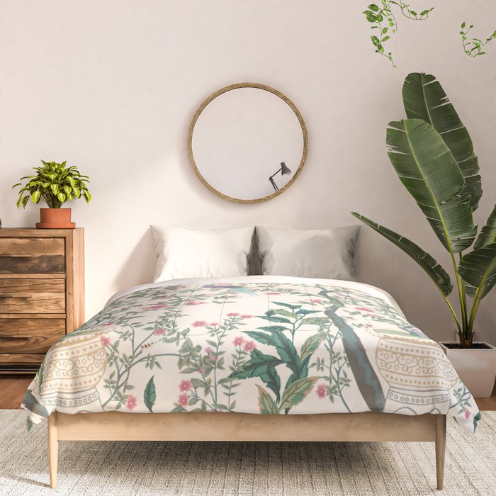 Chinoiserie Lemon Fresco Floral Garden Birds Oriental Botanical Comforter Gallery Image 3