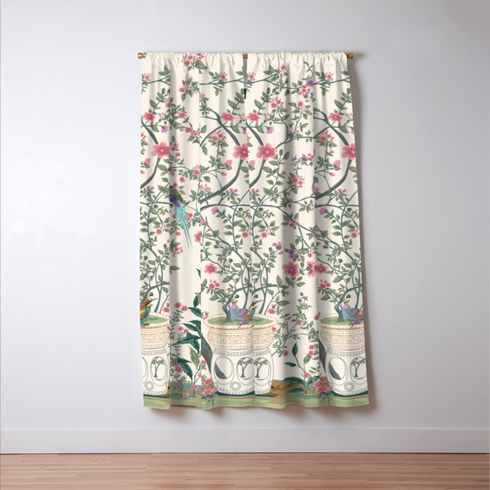 Chinoiserie Lemon Fresco Floral Garden Birds Oriental Botanical Window Curtain Gallery Image 3