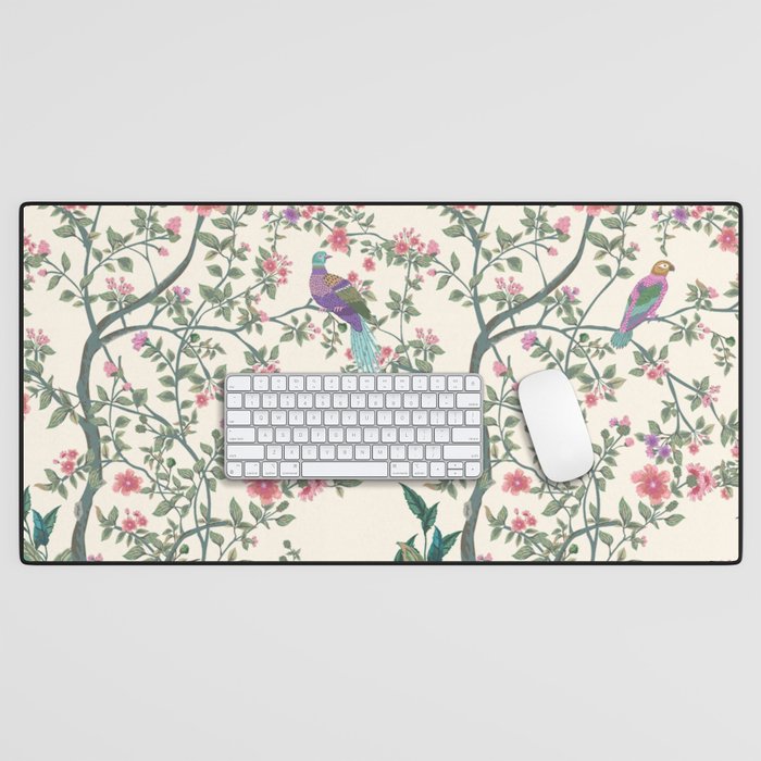 Chinoiserie Lemon Fresco Floral Garden Birds Oriental Botanical Desk Mat Gallery Image 1