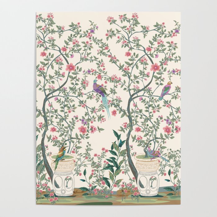 Chinoiserie Lemon Fresco Floral Garden Birds Oriental Botanical Poster Gallery Image 4