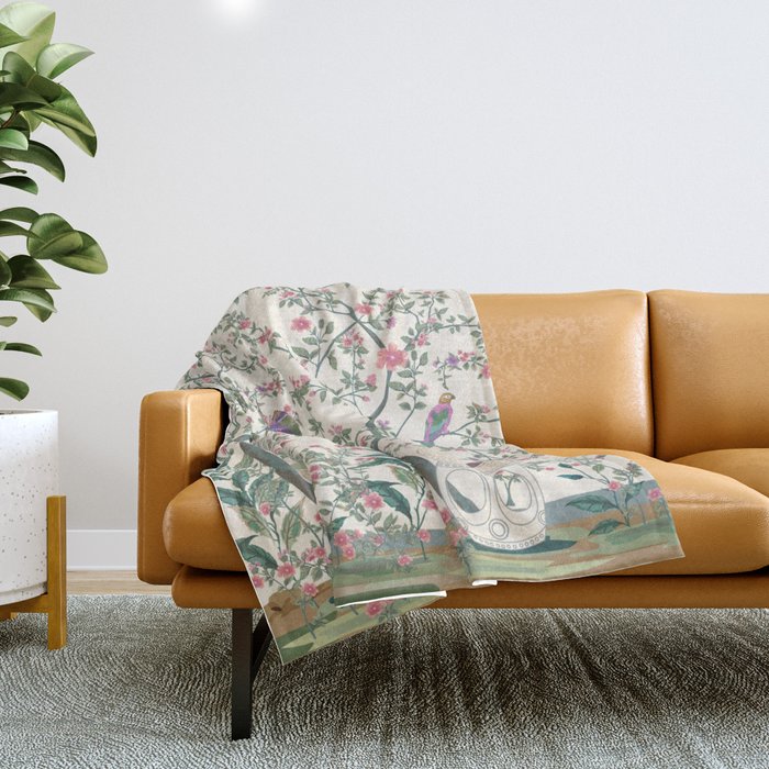 Chinoiserie Lemon Fresco Floral Garden Birds Oriental Botanical Throw Blanket Gallery Image 1