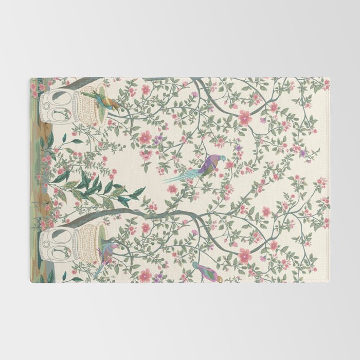 Chinoiserie Lemon Fresco Floral Garden Birds Oriental Botanical Rug Gallery Image 2