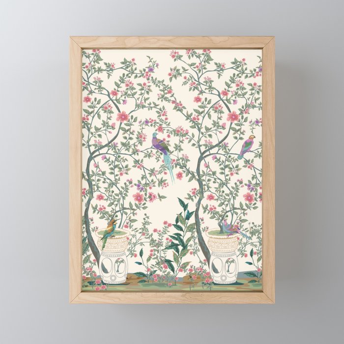 Chinoiserie Lemon Fresco Floral Garden Birds Oriental Botanical Mini Art Print Gallery Image 1
