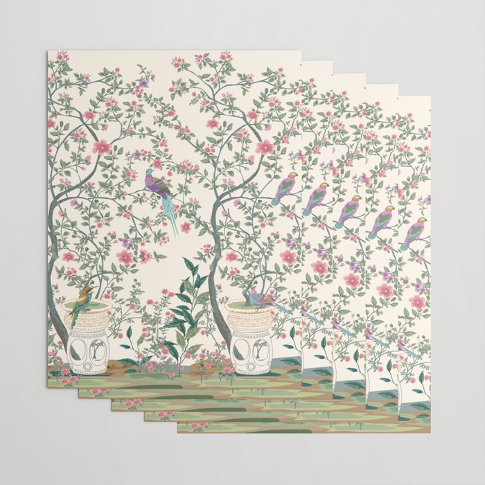 Chinoiserie Lemon Fresco Floral Garden Birds Oriental Botanical Wrapping Paper Gallery Image 3