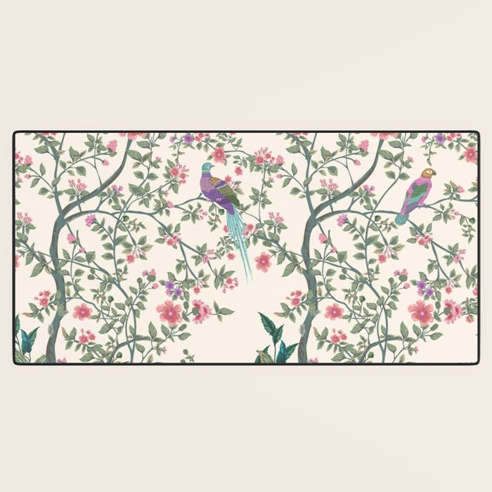 Chinoiserie Lemon Fresco Floral Garden Birds Oriental Botanical Desk Mat Gallery Image 3