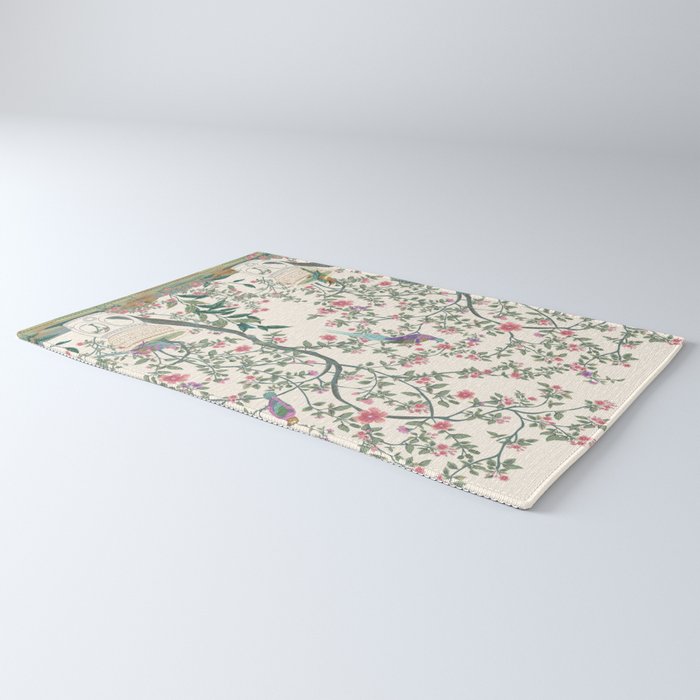 Chinoiserie Lemon Fresco Floral Garden Birds Oriental Botanical Rug Gallery Image 3