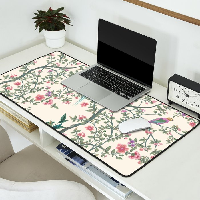 Chinoiserie Lemon Fresco Floral Garden Birds Oriental Botanical Desk Mat Gallery Image 2
