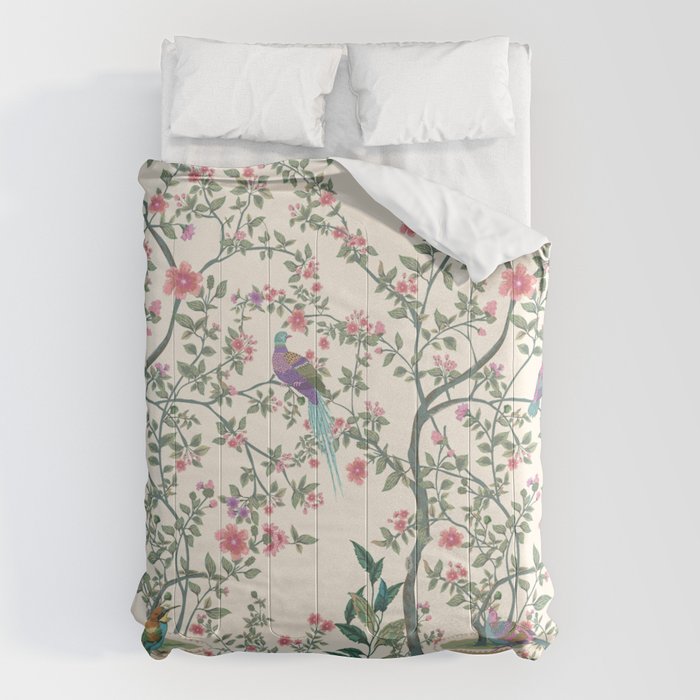 Chinoiserie Lemon Fresco Floral Garden Birds Oriental Botanical Comforter Gallery Image 6