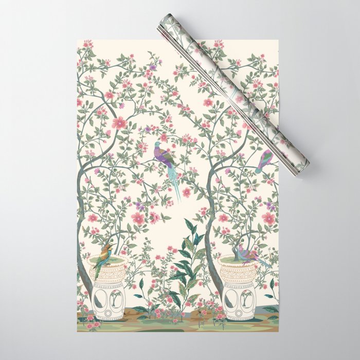 Chinoiserie Lemon Fresco Floral Garden Birds Oriental Botanical Wrapping Paper Gallery Image 1