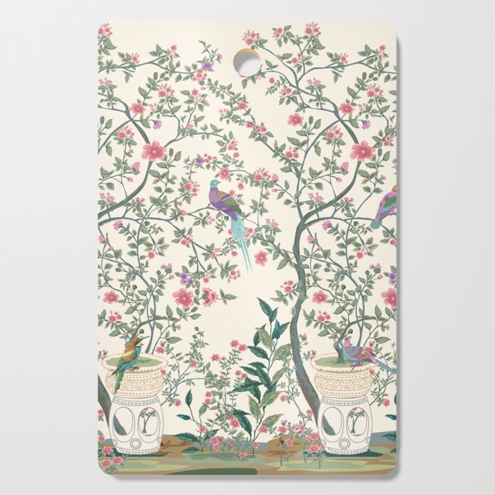 Chinoiserie Lemon Fresco Floral Garden Birds Oriental Botanical Cutting Board Gallery Image 1