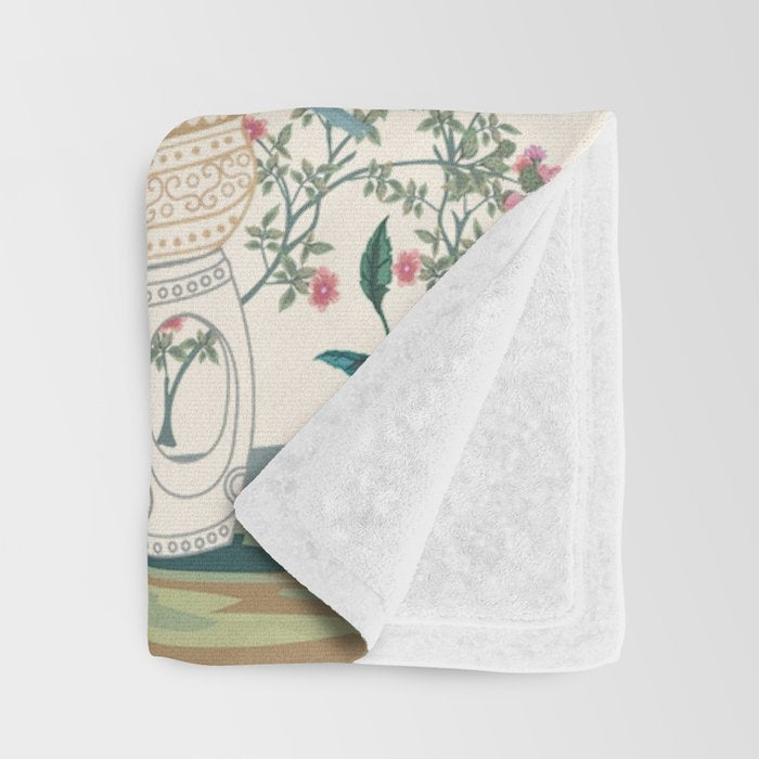 Chinoiserie Lemon Fresco Floral Garden Birds Oriental Botanical Throw Blanket Gallery Image 3