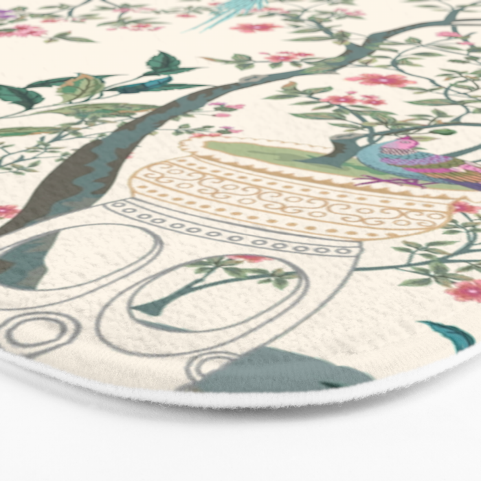Chinoiserie Lemon Fresco Floral Garden Birds Oriental Botanical Bath Mat Gallery Image 3