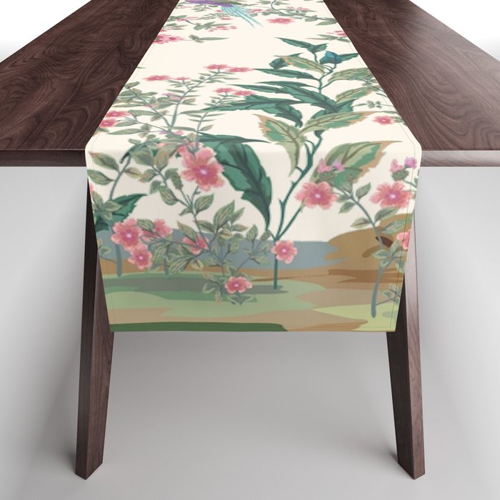 Chinoiserie Lemon Fresco Floral Garden Birds Oriental Botanical Table Runner Gallery Image 1