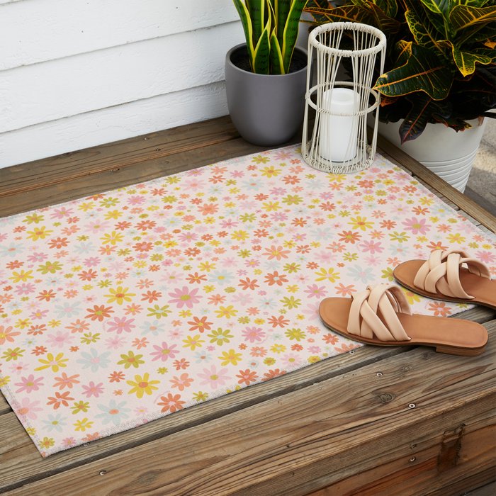 Marker Flowers Print Outdoor Rug Gallery Image 2
