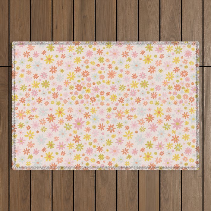 Marker Flowers Print Outdoor Rug Gallery Image 1
