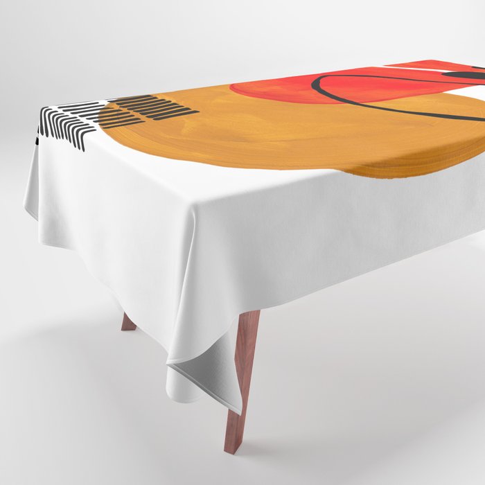 Mid Century Modern Abstract Vintage Pop Art Space Age Pattern Orange Yellow Black Orbit Accent Tablecloth Gallery Image 1