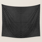 Charcoal grey line work on textured cloth - abstract geometric pattern Wall Tapestry Gallery Image 4
