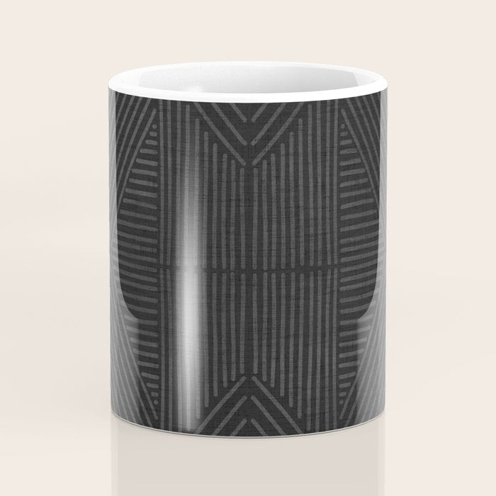 Charcoal grey line work on textured cloth - abstract geometric pattern Coffee Mug Gallery Image 4