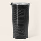 Charcoal grey line work on textured cloth - abstract geometric pattern Travel Mug Gallery Image 3