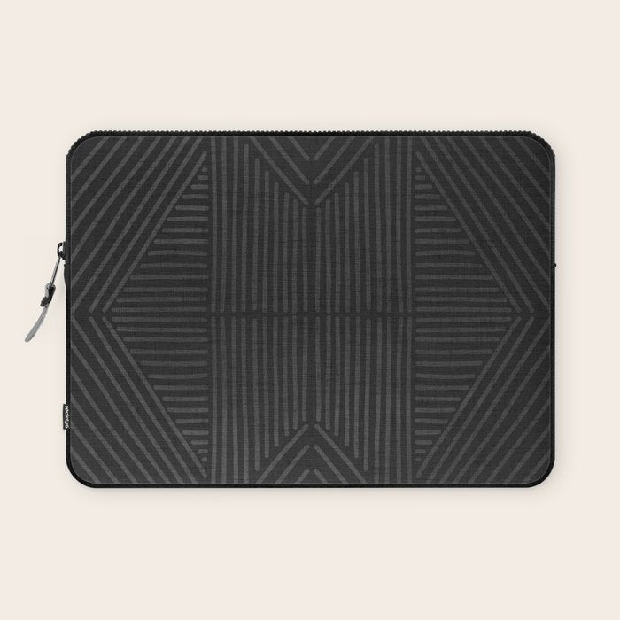 Charcoal grey line work on textured cloth - abstract geometric pattern Laptop Sleeve Gallery Image 1