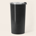 Charcoal grey line work on textured cloth - abstract geometric pattern Travel Mug Gallery Image 2