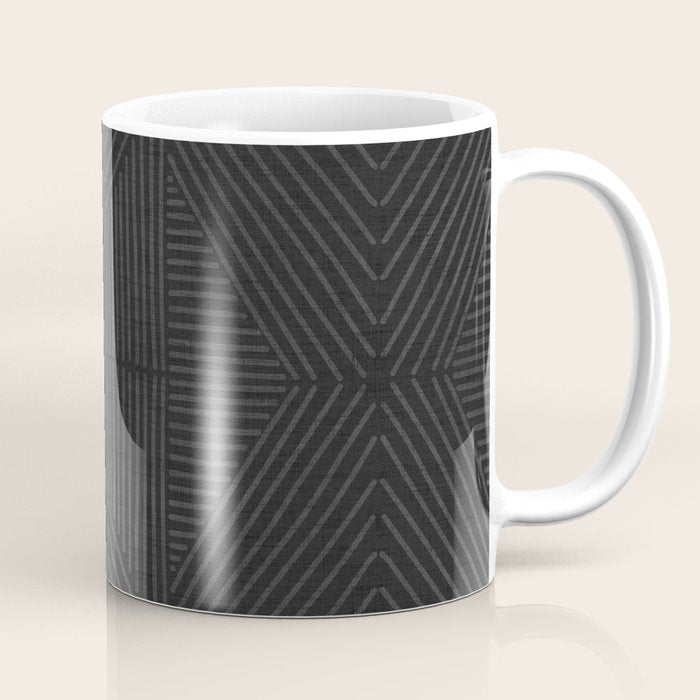 Charcoal grey line work on textured cloth - abstract geometric pattern Coffee Mug Gallery Image 1