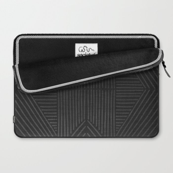 Charcoal grey line work on textured cloth - abstract geometric pattern Laptop Sleeve Gallery Image 2