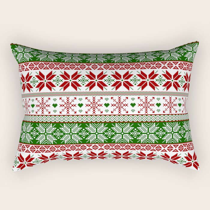 Green & Red Winter Fair Isle Rectangular Pillow Gallery Image 2