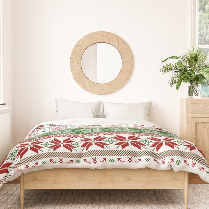 Green & Red Winter Fair Isle Duvet Cover Gallery Image 3