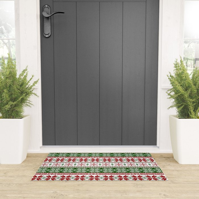 Green & Red Winter Fair Isle Welcome Mat Gallery Image 3