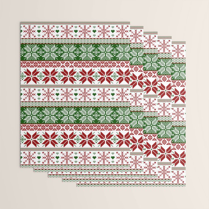 Green & Red Winter Fair Isle Wrapping Paper Gallery Image 3