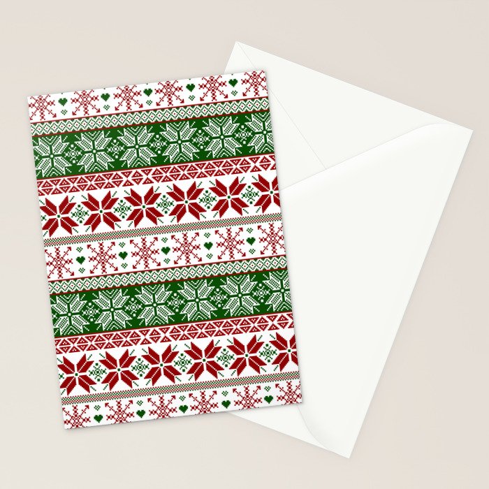Green & Red Winter Fair Isle Stationery Card Gallery Image 2