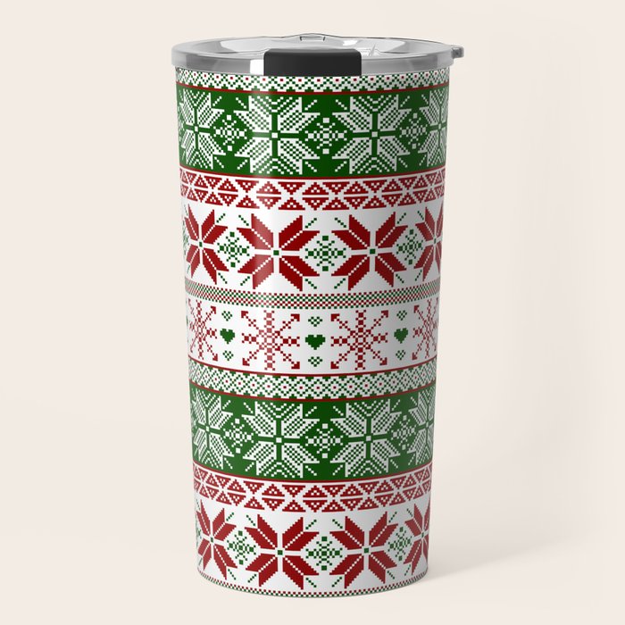 Green & Red Winter Fair Isle Travel Mug Gallery Image 1